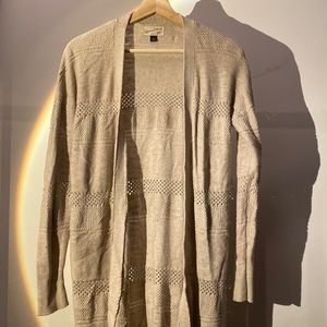 cream duster cardigan with crochet stripes